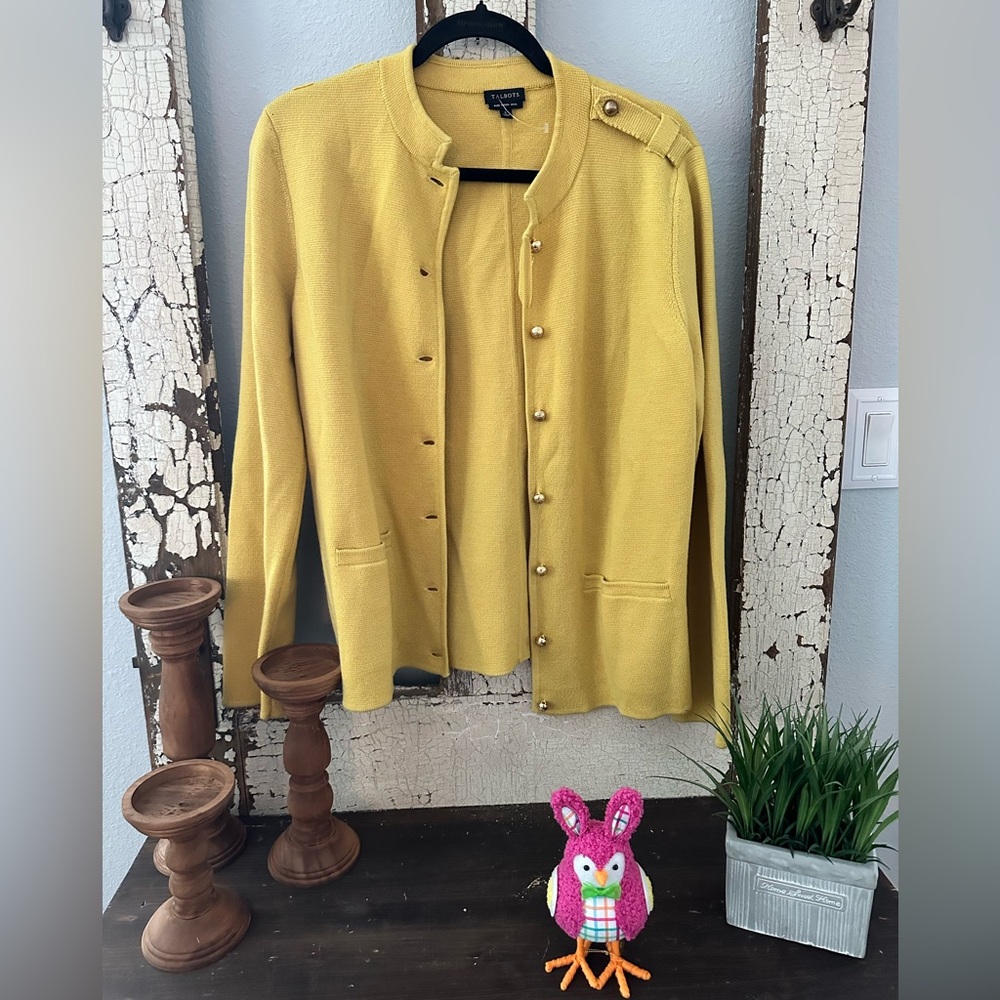 Talbots Yellow Blazer Merino Wool Cardigan